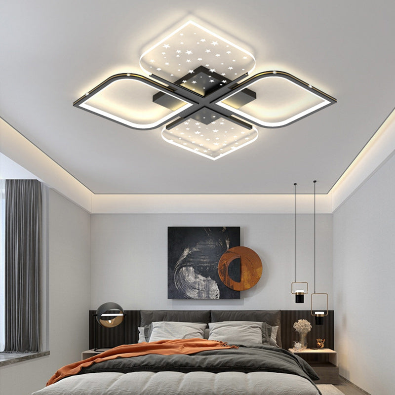 Contemporary Nordic Aluminum Iron Acrylic Four Leaf Clover Starry Star LED Semi-Flush Mount Ceiling Light For Bedroom
