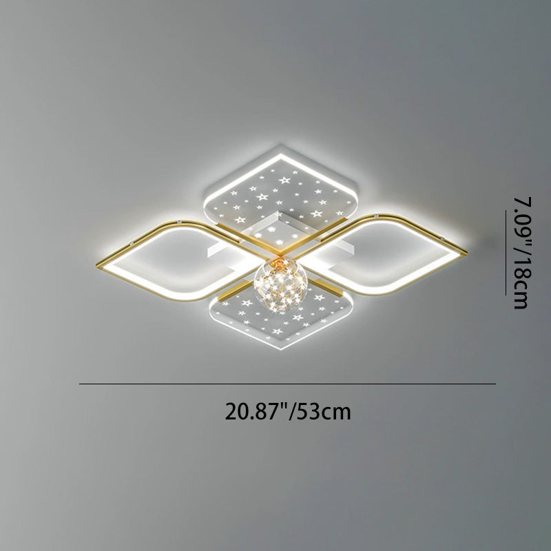Contemporary Nordic Iron Acrylic Four Leaf Clover Starry Star Ball LED Semi-Flush Mount Ceiling Light For Bedroom