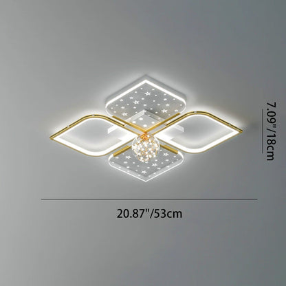 Contemporary Nordic Iron Acrylic Four Leaf Clover Starry Star Ball LED Semi-Flush Mount Ceiling Light For Bedroom