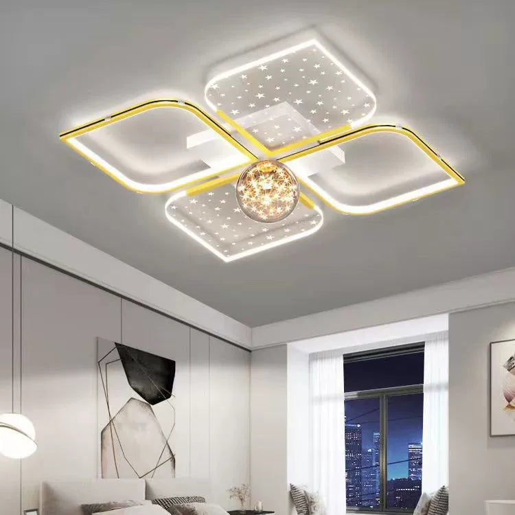 Contemporary Nordic Iron Acrylic Four Leaf Clover Starry Star Ball LED Semi-Flush Mount Ceiling Light For Bedroom