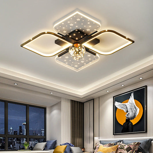 Contemporary Nordic Iron Acrylic Four Leaf Clover Starry Star Ball LED Semi-Flush Mount Ceiling Light For Bedroom