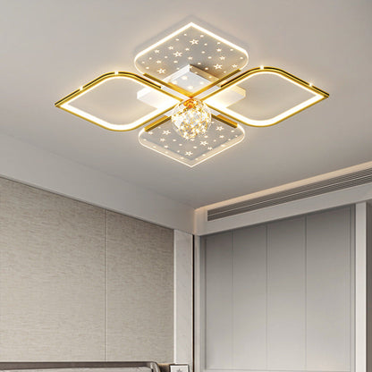 Contemporary Nordic Iron Acrylic Four Leaf Clover Starry Star Ball LED Semi-Flush Mount Ceiling Light For Bedroom