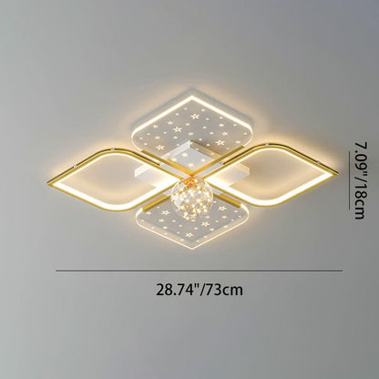 Contemporary Nordic Iron Acrylic Four Leaf Clover Starry Star Ball LED Semi-Flush Mount Ceiling Light For Bedroom