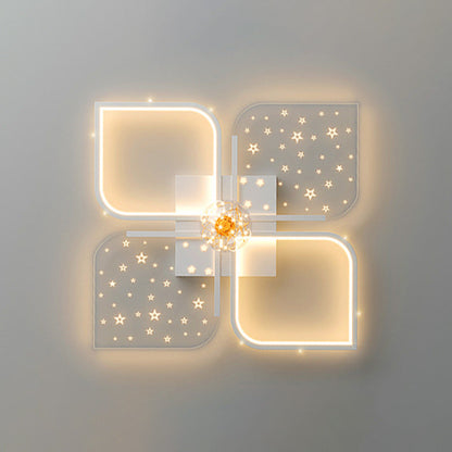 Contemporary Nordic Iron Acrylic Four Leaf Clover Starry Star Ball LED Semi-Flush Mount Ceiling Light For Bedroom