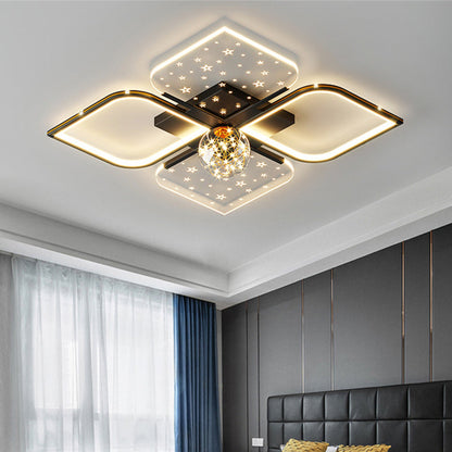 Contemporary Nordic Iron Acrylic Four Leaf Clover Starry Star Ball LED Semi-Flush Mount Ceiling Light For Bedroom