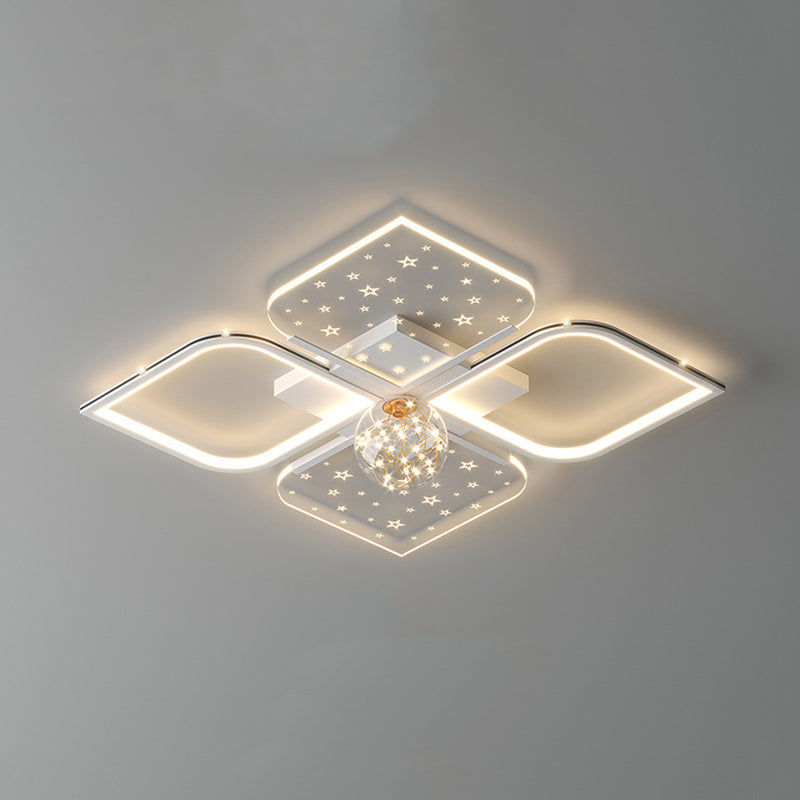 Contemporary Nordic Iron Acrylic Four Leaf Clover Starry Star Ball LED Semi-Flush Mount Ceiling Light For Bedroom