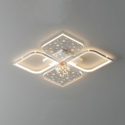 Contemporary Nordic Iron Acrylic Four Leaf Clover Starry Star Ball LED Semi-Flush Mount Ceiling Light For Bedroom