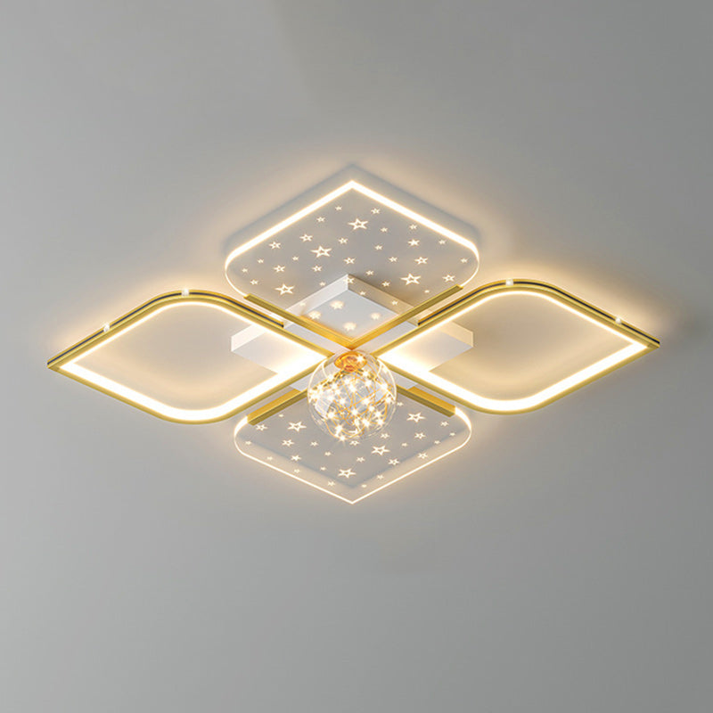 Contemporary Nordic Iron Acrylic Four Leaf Clover Starry Star Ball LED Semi-Flush Mount Ceiling Light For Bedroom