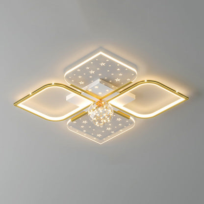 Contemporary Nordic Iron Acrylic Four Leaf Clover Starry Star Ball LED Semi-Flush Mount Ceiling Light For Bedroom
