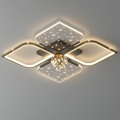 Contemporary Nordic Iron Acrylic Four Leaf Clover Starry Star Ball LED Semi-Flush Mount Ceiling Light For Bedroom