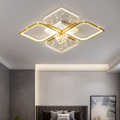 Contemporary Nordic Iron Acrylic Four Leaf Clover Starry Star Ball LED Semi-Flush Mount Ceiling Light For Bedroom
