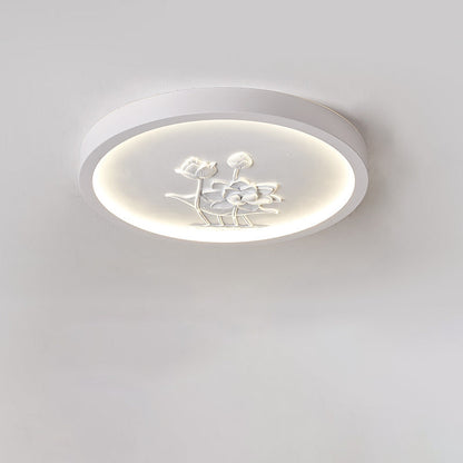 Traditional Chinese Resin Iron Acrylic Round Engraved Lotus Flower LED Flush Mount Ceiling Light For Bedroom