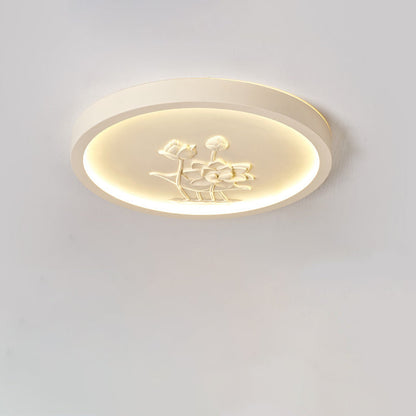 Traditional Chinese Resin Iron Acrylic Round Engraved Lotus Flower LED Flush Mount Ceiling Light For Bedroom