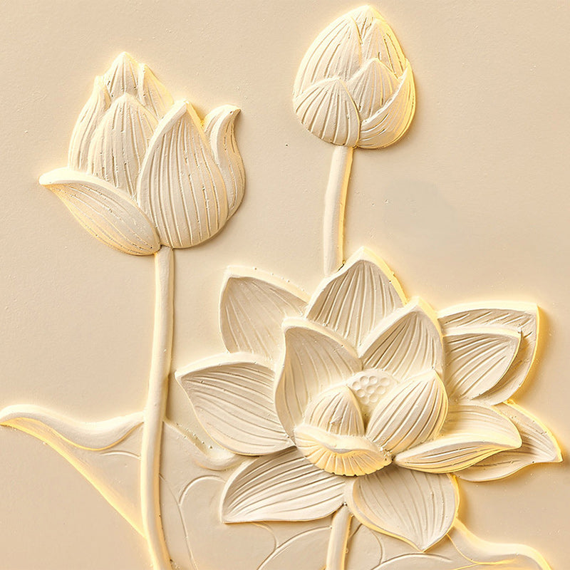 Traditional Chinese Resin Iron Acrylic Round Engraved Lotus Flower LED Flush Mount Ceiling Light For Bedroom