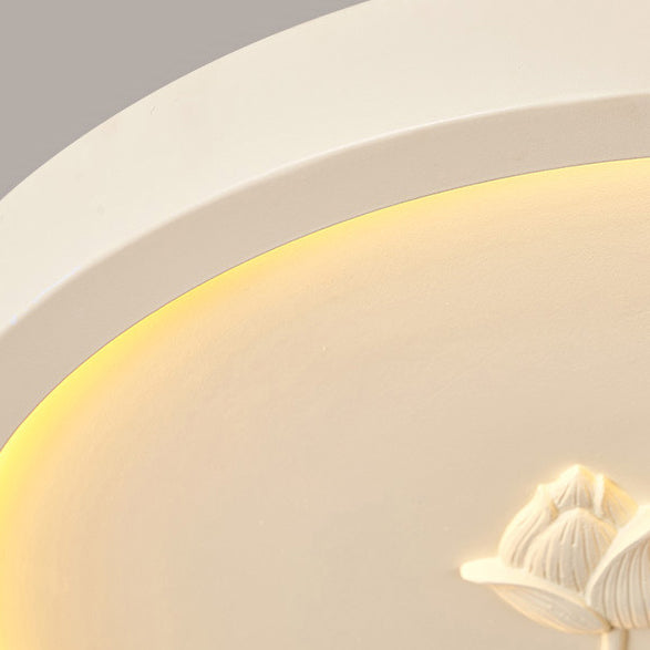 Traditional Chinese Resin Iron Acrylic Round Engraved Lotus Flower LED Flush Mount Ceiling Light For Bedroom