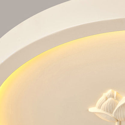 Traditional Chinese Resin Iron Acrylic Round Engraved Lotus Flower LED Flush Mount Ceiling Light For Bedroom