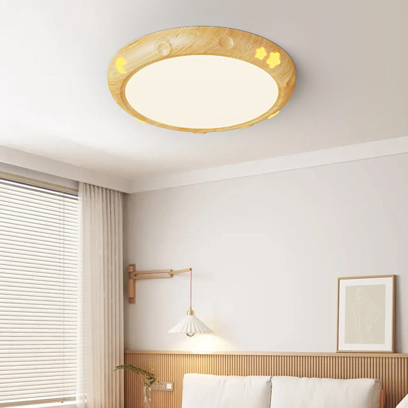 Contemporary Retro Kids Round Star Iron Acrylic LED Flush Mount Ceiling Light For Bedroom