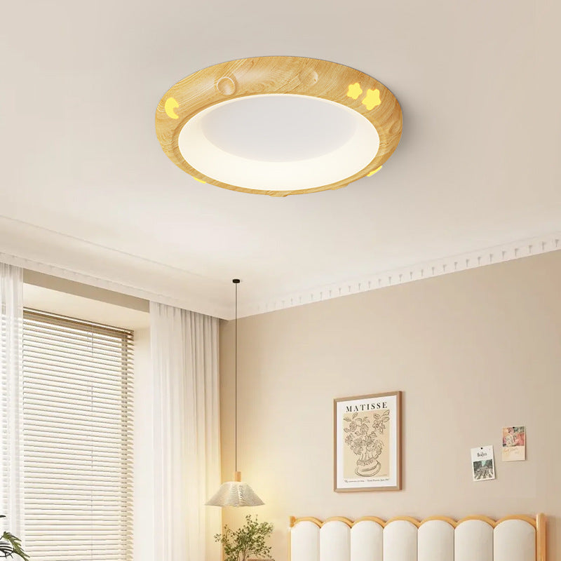 Contemporary Retro Kids Round Star Iron Acrylic LED Flush Mount Ceiling Light For Bedroom