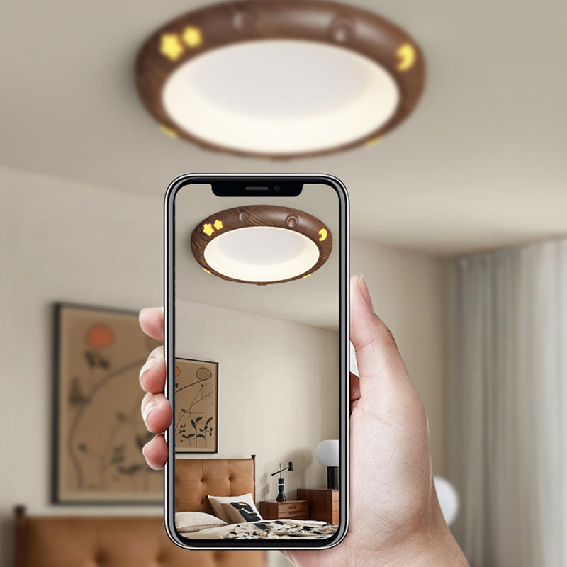 Contemporary Retro Kids Round Star Iron Acrylic LED Flush Mount Ceiling Light For Bedroom