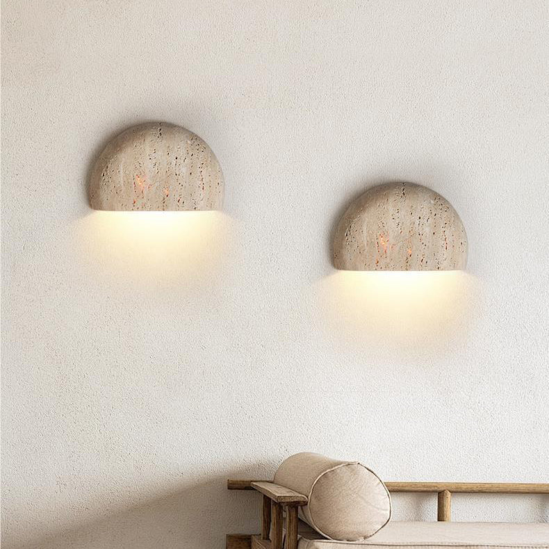 Traditional Japanese Travertine Semicircular 1-Light Wall Sconce Lamp For Hallway