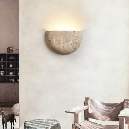 Traditional Japanese Travertine Semicircular 1-Light Wall Sconce Lamp For Hallway