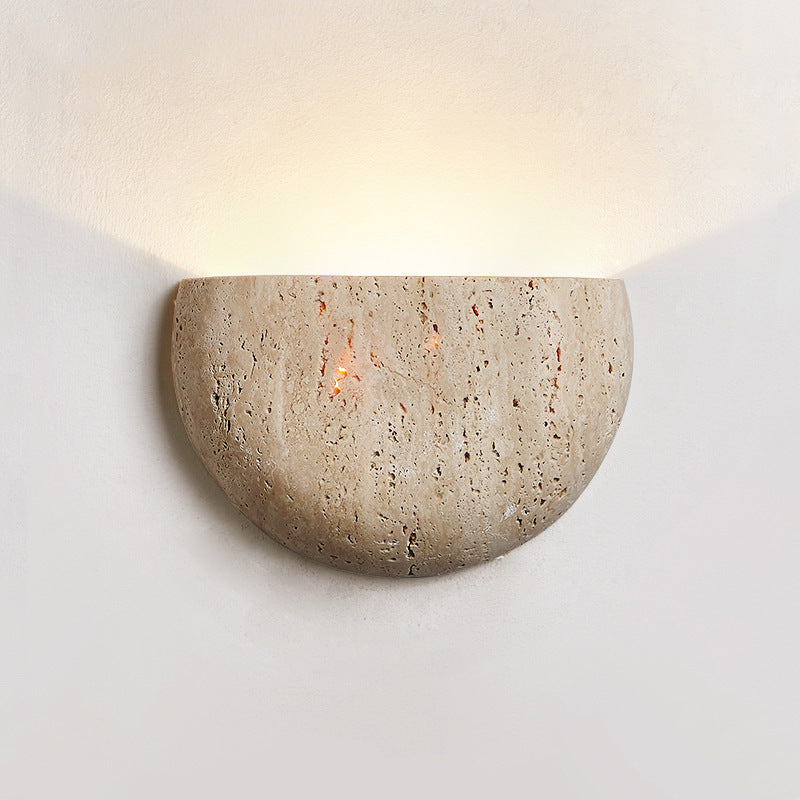 Traditional Japanese Travertine Semicircular 1-Light Wall Sconce Lamp For Hallway