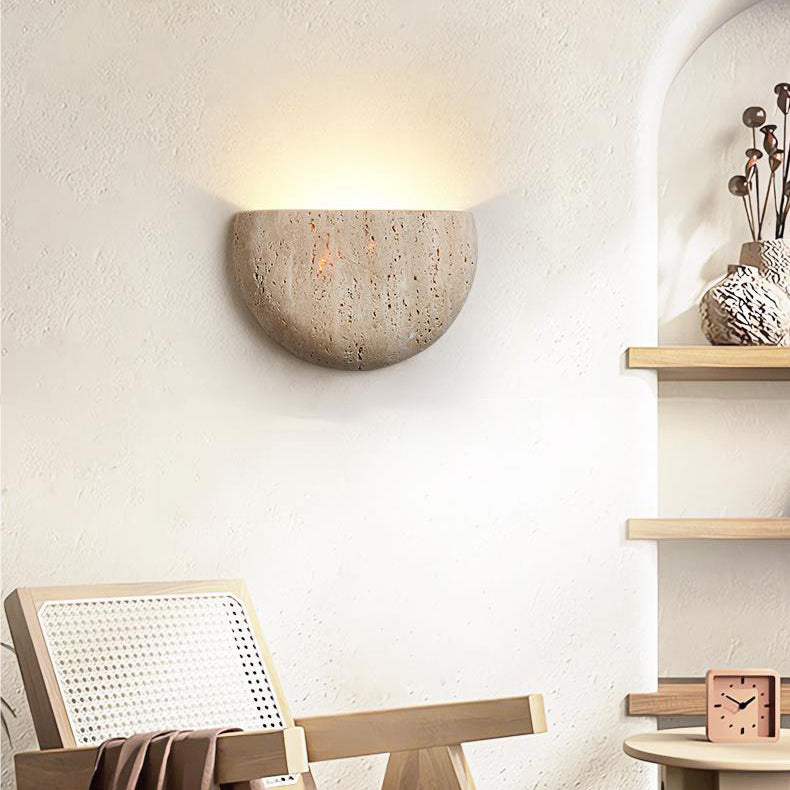 Traditional Japanese Travertine Semicircular 1-Light Wall Sconce Lamp For Hallway