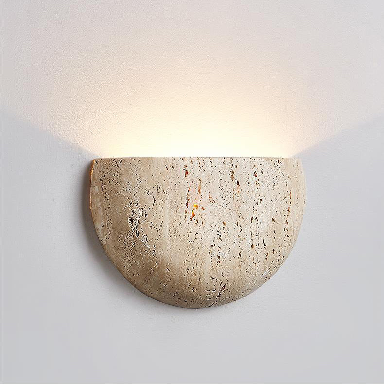 Traditional Japanese Travertine Semicircular 1-Light Wall Sconce Lamp For Hallway