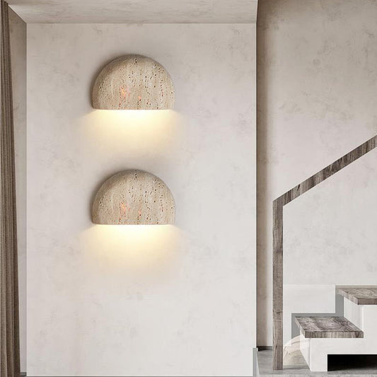 Traditional Japanese Travertine Semicircular 1-Light Wall Sconce Lamp For Hallway