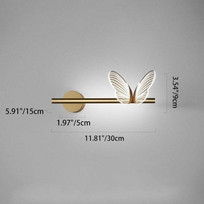 مصباح حائط LED بتصميم فراشة مصنوع من الحديد والألومنيوم والأكريليك بتصميم معاصر على شكل فراشة لوضعه بجانب السرير 