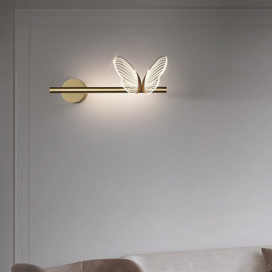 مصباح حائط LED بتصميم فراشة مصنوع من الحديد والألومنيوم والأكريليك بتصميم معاصر على شكل فراشة لوضعه بجانب السرير 