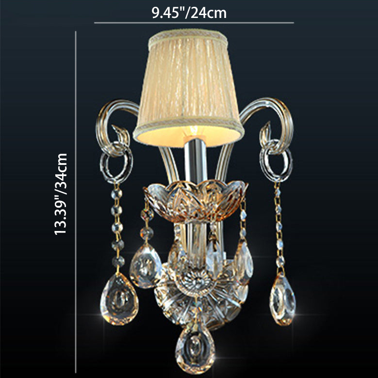Traditional European Glass Fabric Crystal Goat's Horn Candlestick 1/2 Light Wall Sconce Lamp For Hallway