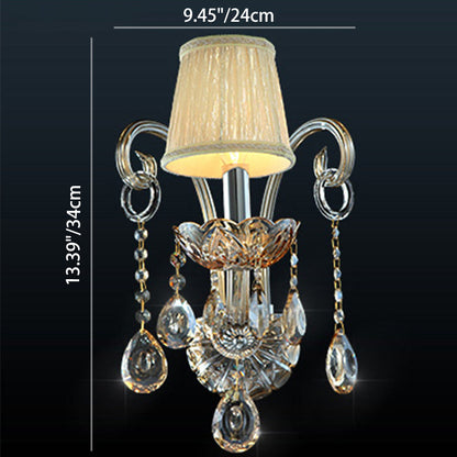 Traditional European Glass Fabric Crystal Goat's Horn Candlestick 1/2 Light Wall Sconce Lamp For Hallway