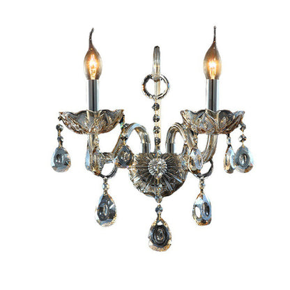 Traditional European Glass Fabric Crystal Goat's Horn Candlestick 1/2 Light Wall Sconce Lamp For Hallway