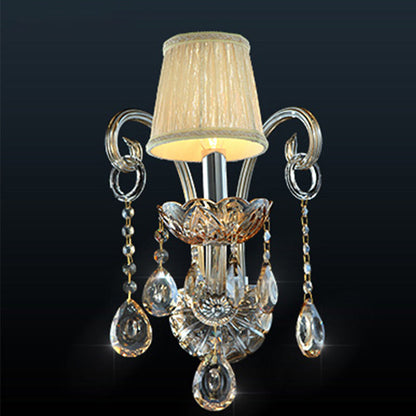 Traditional European Glass Fabric Crystal Goat's Horn Candlestick 1/2 Light Wall Sconce Lamp For Hallway