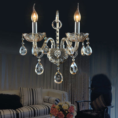 Traditional European Glass Fabric Crystal Goat's Horn Candlestick 1/2 Light Wall Sconce Lamp For Hallway