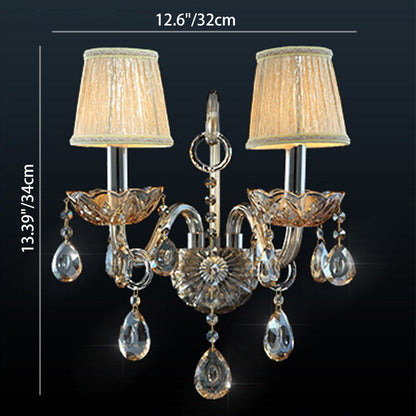 Traditional European Glass Fabric Crystal Goat's Horn Candlestick 1/2 Light Wall Sconce Lamp For Hallway