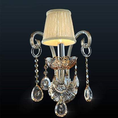 Traditional European Glass Fabric Crystal Goat's Horn Candlestick 1/2 Light Wall Sconce Lamp For Hallway