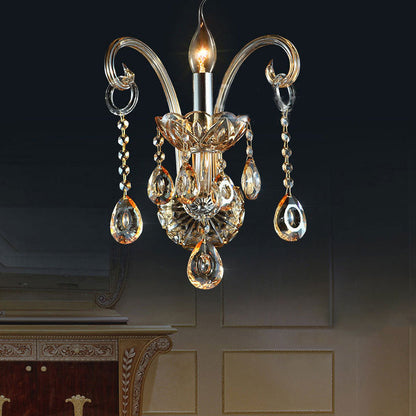 Traditional European Glass Fabric Crystal Goat's Horn Candlestick 1/2 Light Wall Sconce Lamp For Hallway