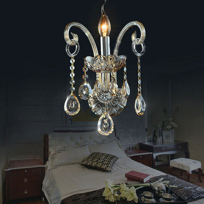 Traditional European Glass Fabric Crystal Goat's Horn Candlestick 1/2 Light Wall Sconce Lamp For Hallway