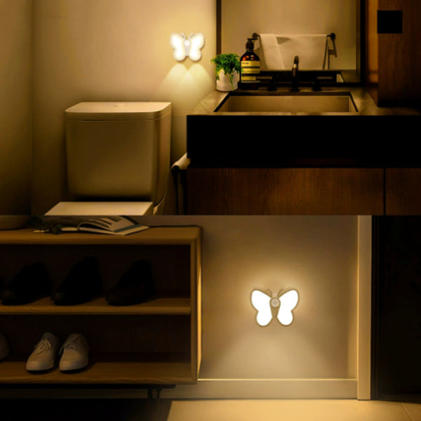 مصباح حائط LED على شكل فراشة مغناطيسية من البلاستيك مع مستشعر بشري قابل لإعادة الشحن بتصميم عصري بسيط، مناسب لجانب السرير 