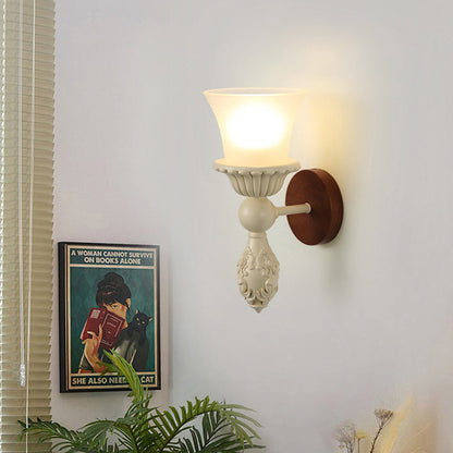 Traditional French Resin Wood Glass Candle Bell 1-Light Wall Sconce Lamp For Bedside
