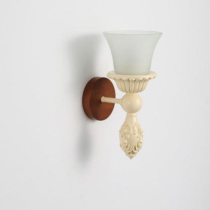 Traditional French Resin Wood Glass Candle Bell 1-Light Wall Sconce Lamp For Bedside
