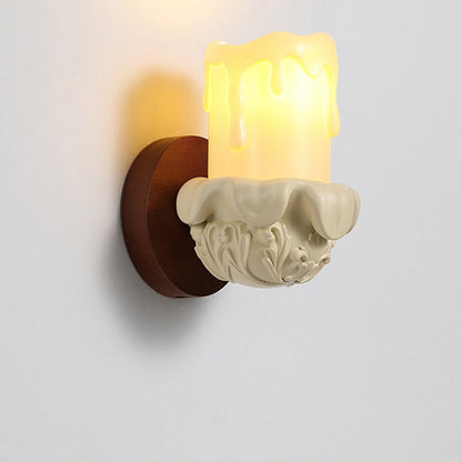Traditional French Resin Wood Glass Candle Bell 1-Light Wall Sconce Lamp For Bedside