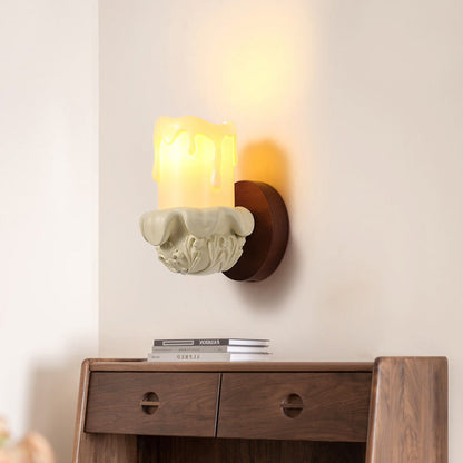 Traditional French Resin Wood Glass Candle Bell 1-Light Wall Sconce Lamp For Bedside