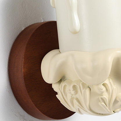 Traditional French Resin Wood Glass Candle Bell 1-Light Wall Sconce Lamp For Bedside