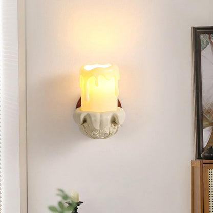 Traditional French Resin Wood Glass Candle Bell 1-Light Wall Sconce Lamp For Bedside