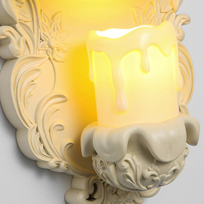 Traditional French Resin Hardware Glass Candlestick Shell Carved 1-Light Wall Sconce Lamp For Bedside
