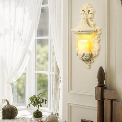 Traditional French Resin Hardware Glass Candlestick Shell Carved 1-Light Wall Sconce Lamp For Bedside