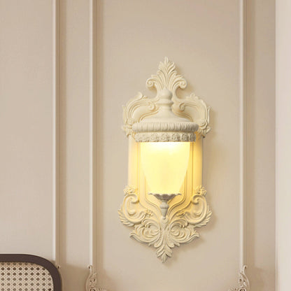 Traditional French Resin Hardware Glass Candlestick Shell Carved 1-Light Wall Sconce Lamp For Bedside